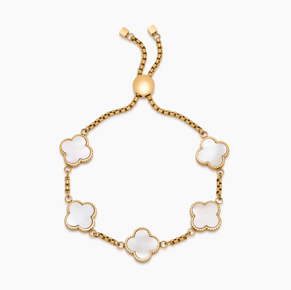 Brazalete Trébol tapizado con Cuarzo